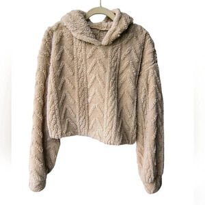 Emery Rose Women's Cozy Cropped Fuzzy Pullover Aztec Print Hoodie, L
